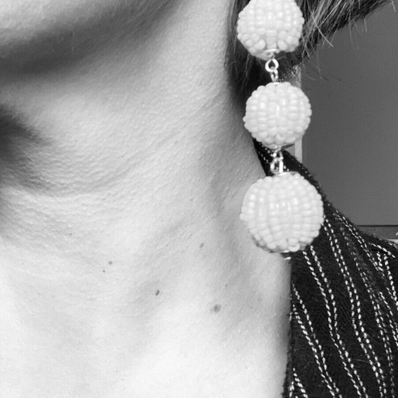 INC Yellow OR White Beaded Drop Balls Long Hook Earrings New - Picture 1 of 8